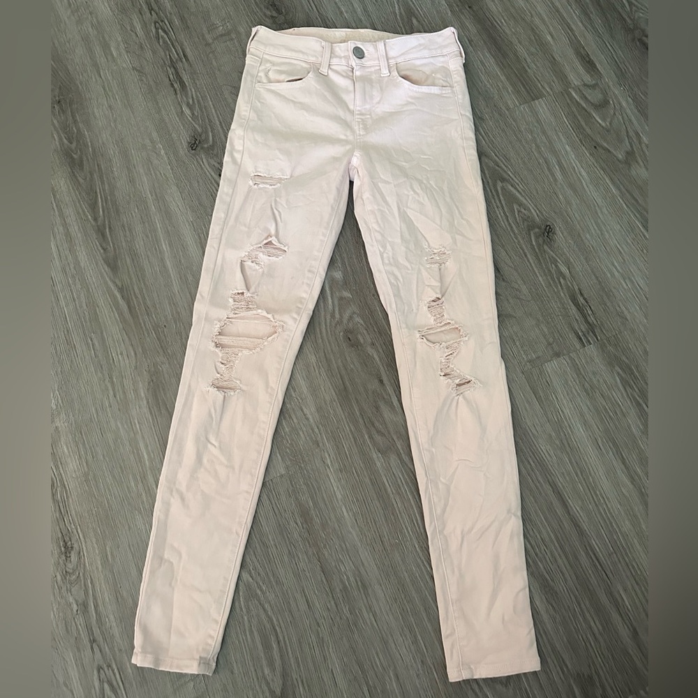 American Eagle Blush Pink Distressed Skinny Jeans